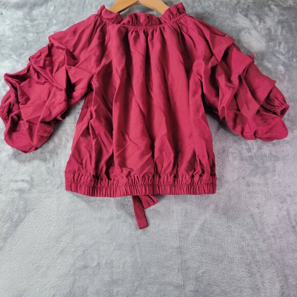 Habituate Womens 12 Red Layered Statement Sleeve Tie Hem Top Boho Romantic Vibes - Picture 6 of 9